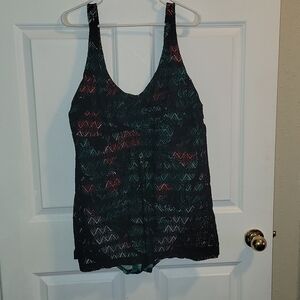 Boutique Plus Size Swimsuit 2X with Hawaiian 🌺 florals and Lacey overlay tank